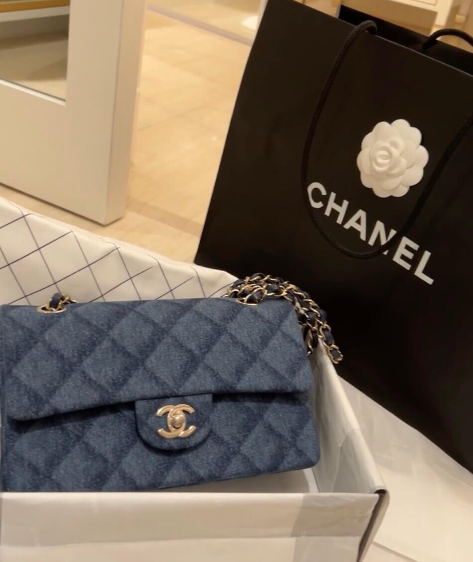 cha cf mini crossbody bag denim blue 20cm