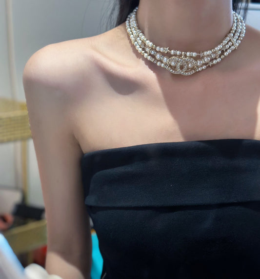 cha fashion light luxury crystal diamond short pearl neckchain xlc39