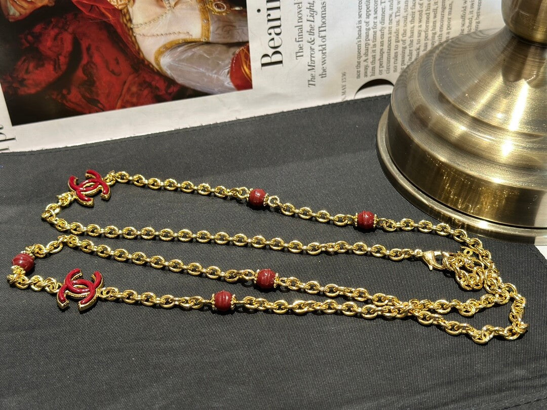 xiaoxiang medieval high grade medium long necklace double c red bead necklace xlc16
