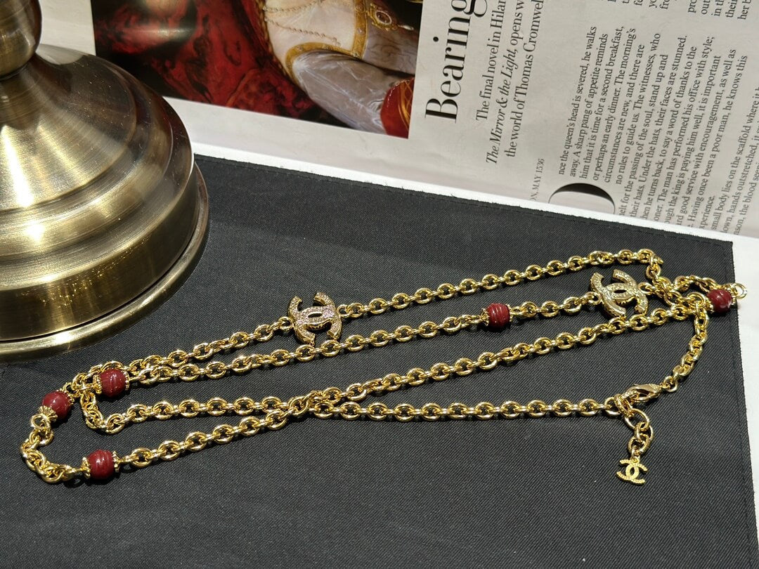 xiaoxiang medieval high grade medium long necklace double c red bead necklace xlc16