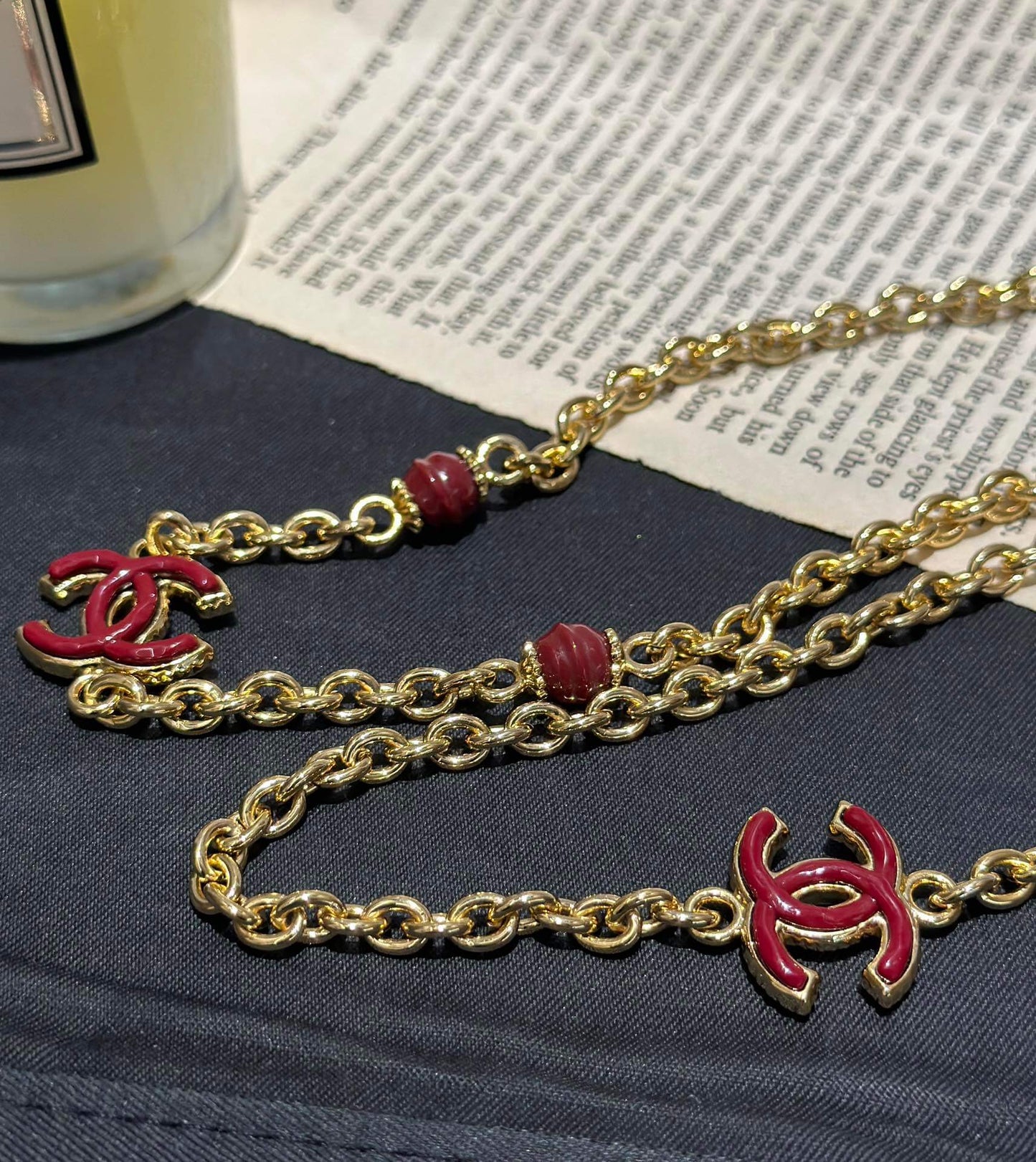 xiaoxiang medieval high grade medium long necklace double c red bead necklace xlc16