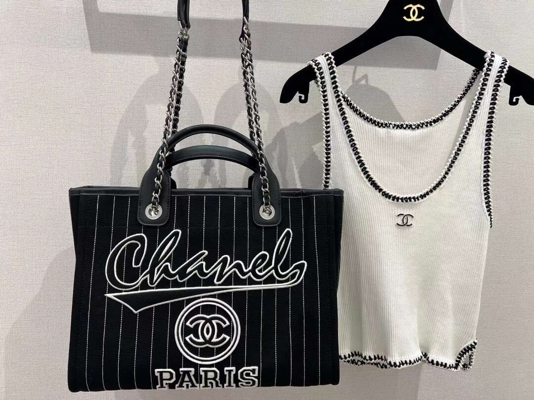 cha striped beach bag shopping bag 30cm black handbag