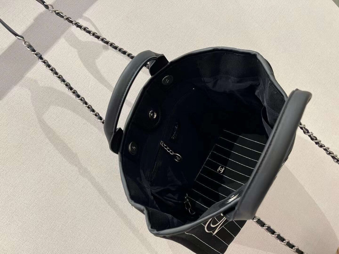 cha striped beach bag shopping bag 30cm black handbag