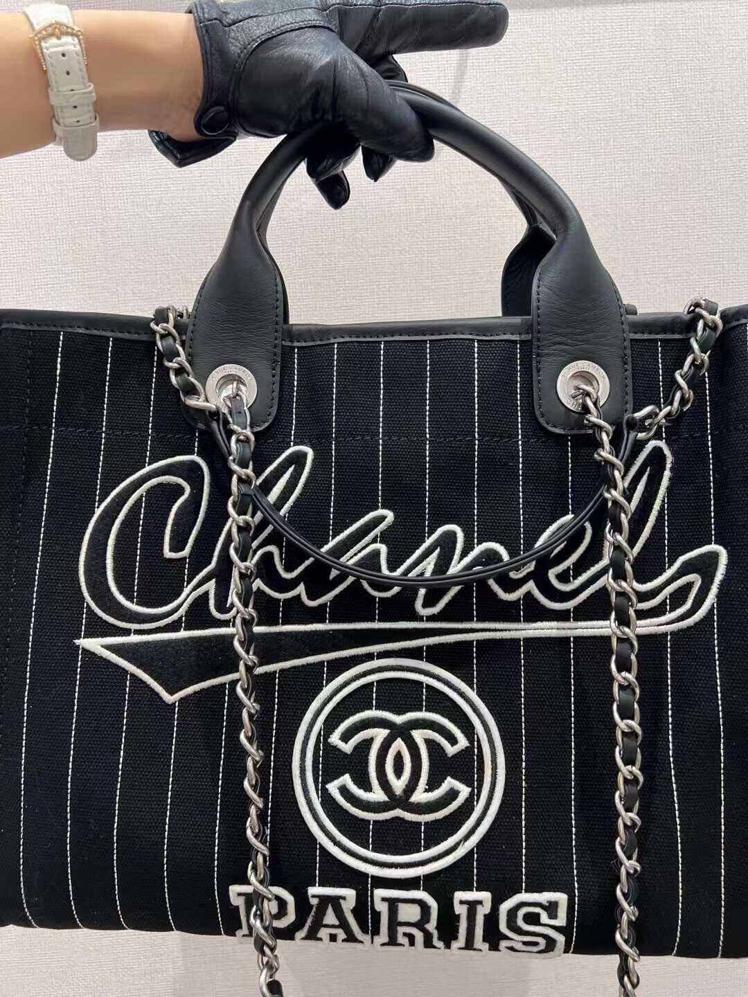 cha striped beach bag shopping bag 30cm black handbag