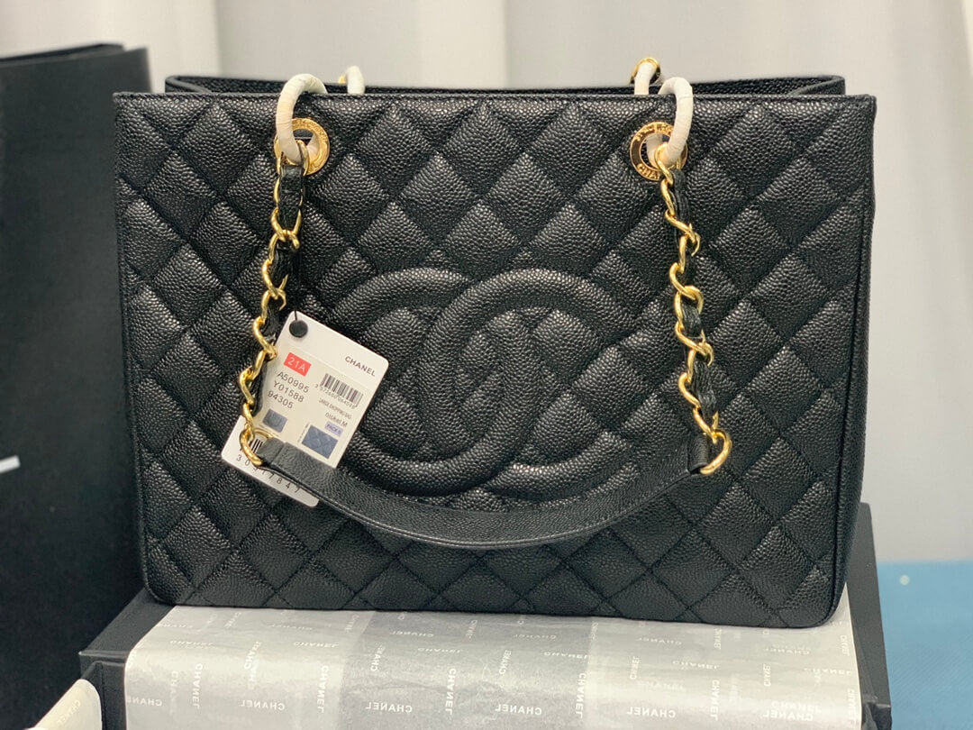 cha tote bag black caviar gold hardwre 50995