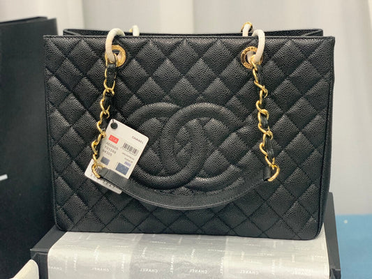 cha tote bag black caviar gold hardwre 50995