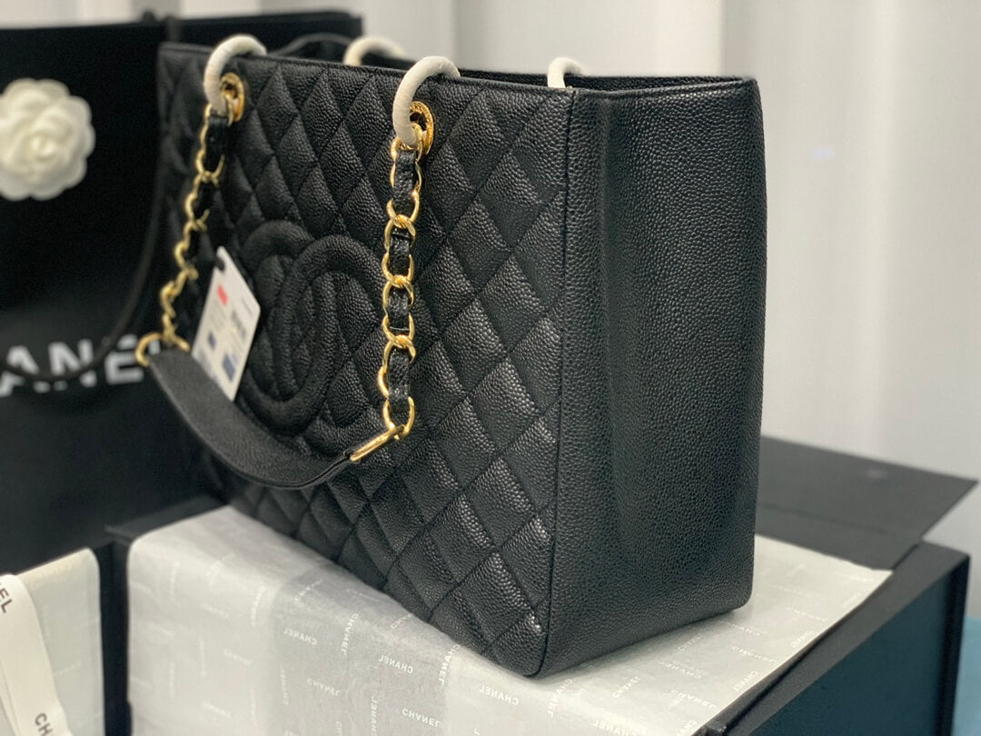 cha tote bag black caviar gold hardwre 50995