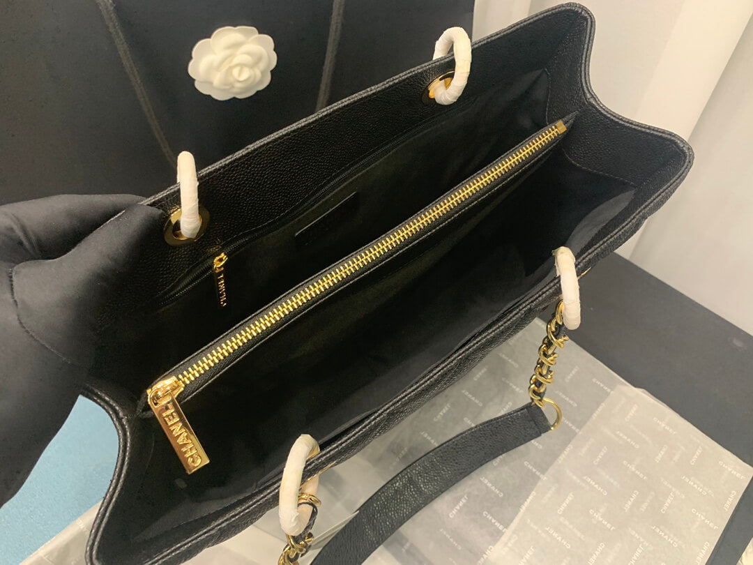 cha tote bag black caviar gold hardwre 50995