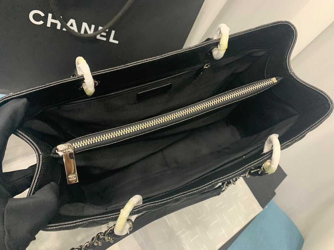 cha tote bag black caviar silver hardwre 50995