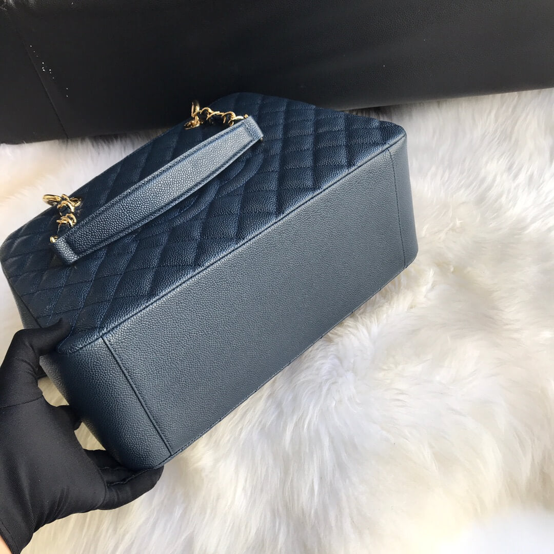 cha tote bag navy blue caviar gold hardwre 50996