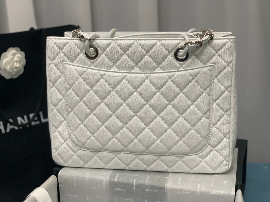 TOTE BAG SILVER CAVIAR LEATHER