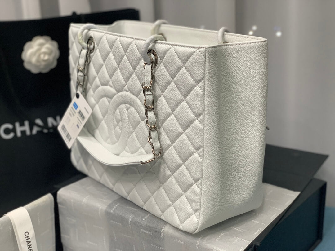 cha tote bag white caviar silver hardwre 50995