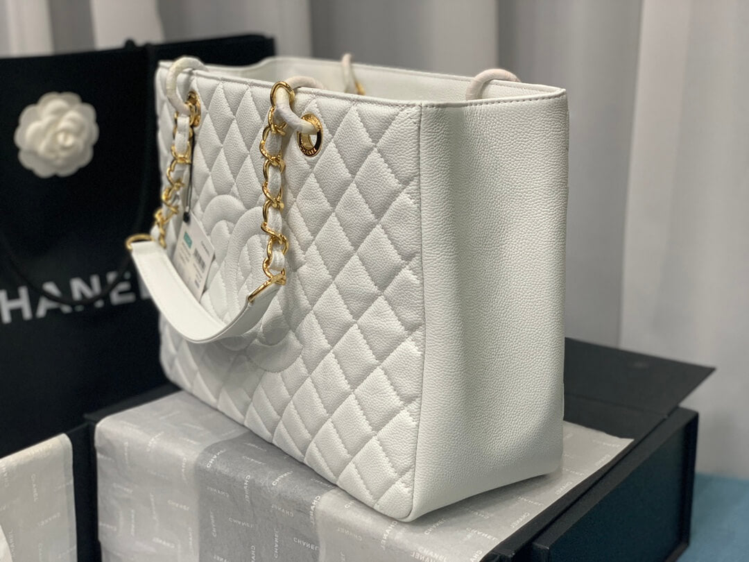 cha tote bag white caviar gold hardwre 50995