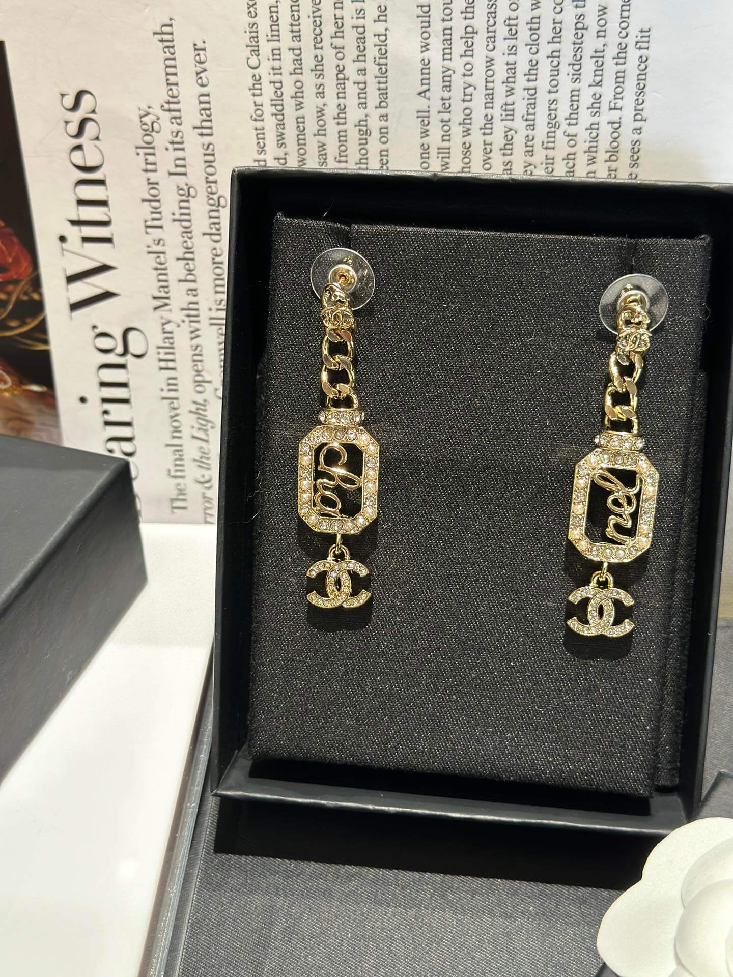 cha hollowed out rectangular diamond embellished high end pendant earrings ehc8
