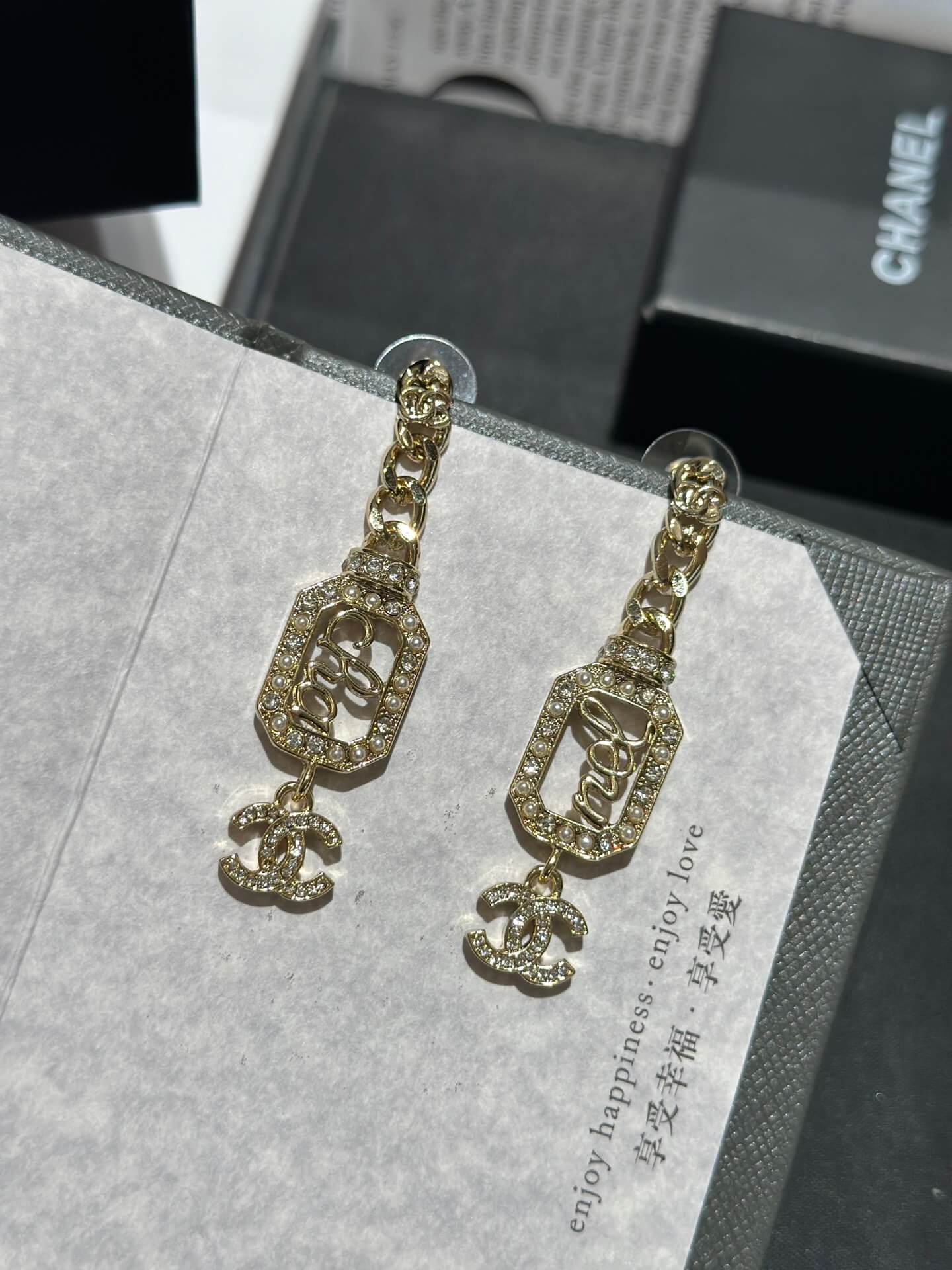 cha hollowed out rectangular diamond embellished high end pendant earrings ehc8