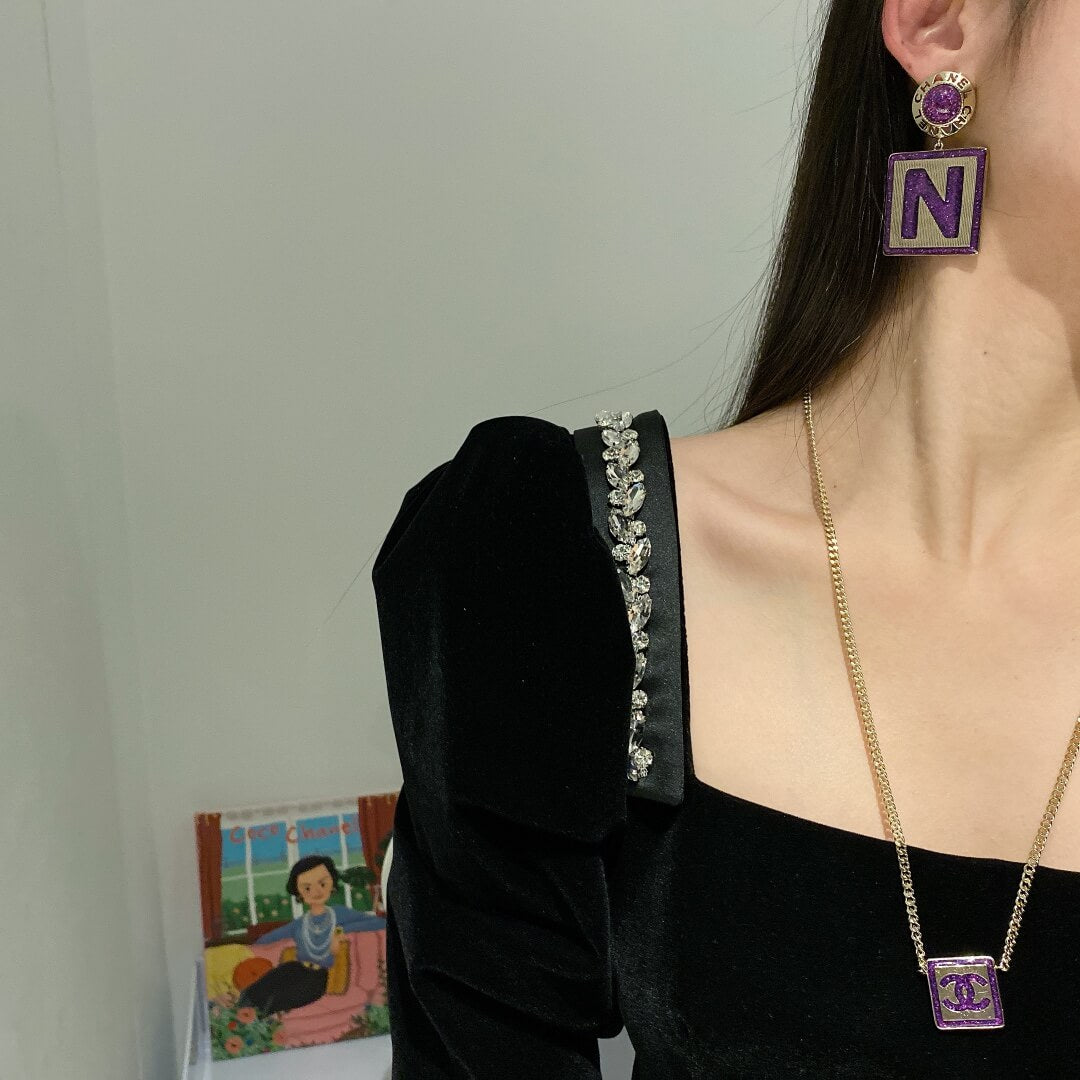 cha necklace earrings treasure sparkling purple block jewelry free shipping