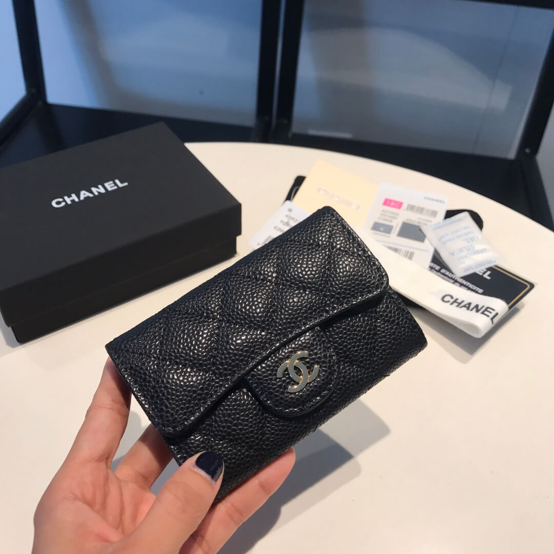 cha wallet caviar leather gold calsp black free shipping