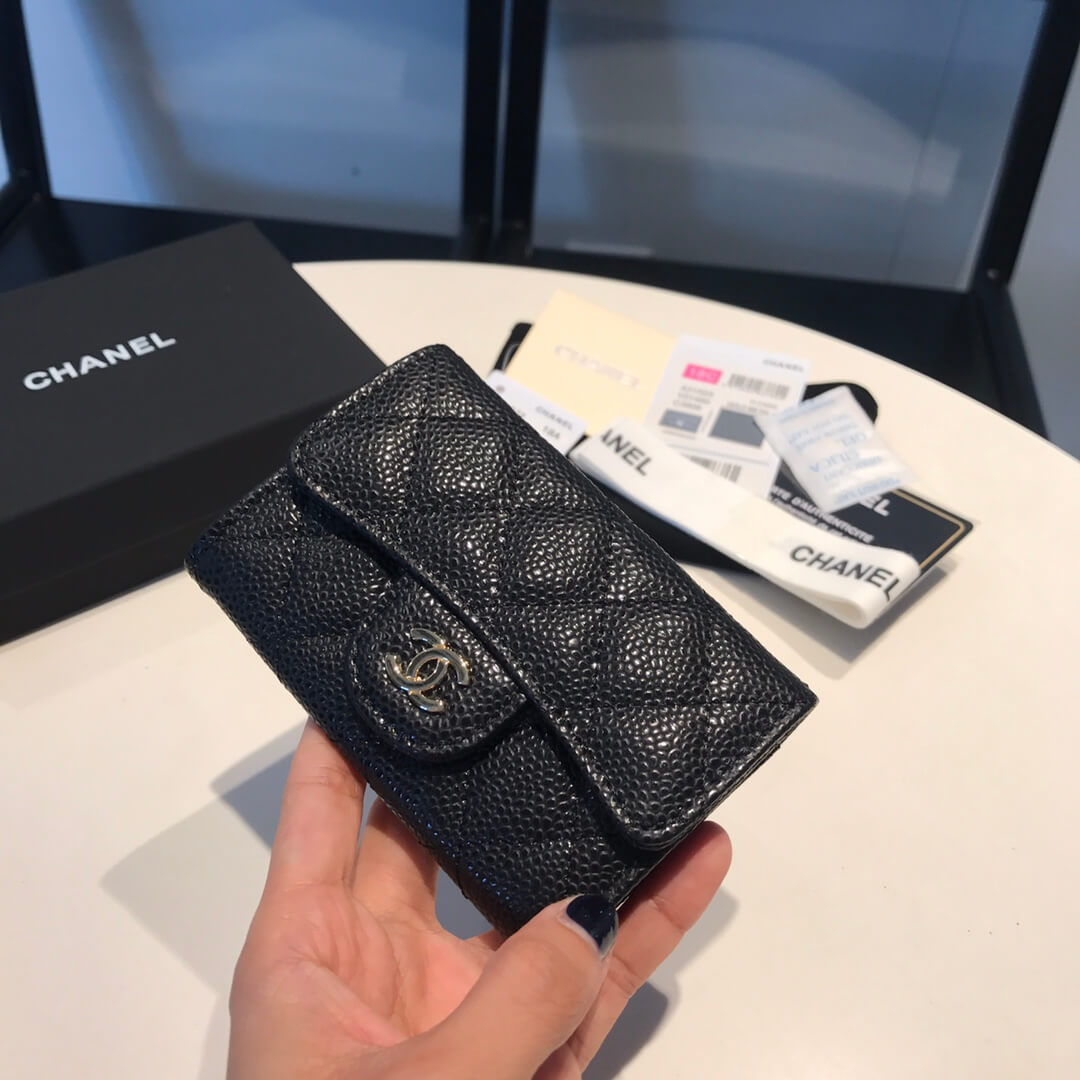 cha wallet caviar leather gold calsp black free shipping