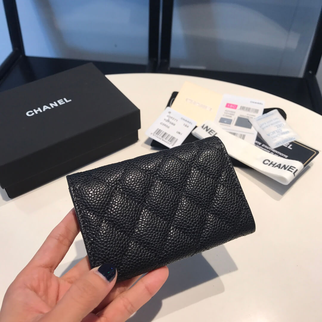 cha wallet caviar leather gold calsp black free shipping