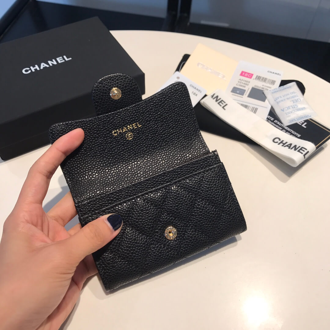 cha wallet caviar leather gold calsp black free shipping