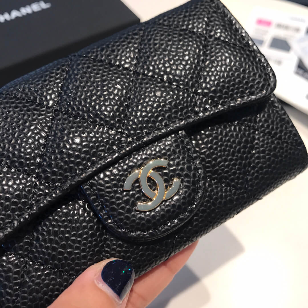 cha wallet caviar leather gold calsp black free shipping