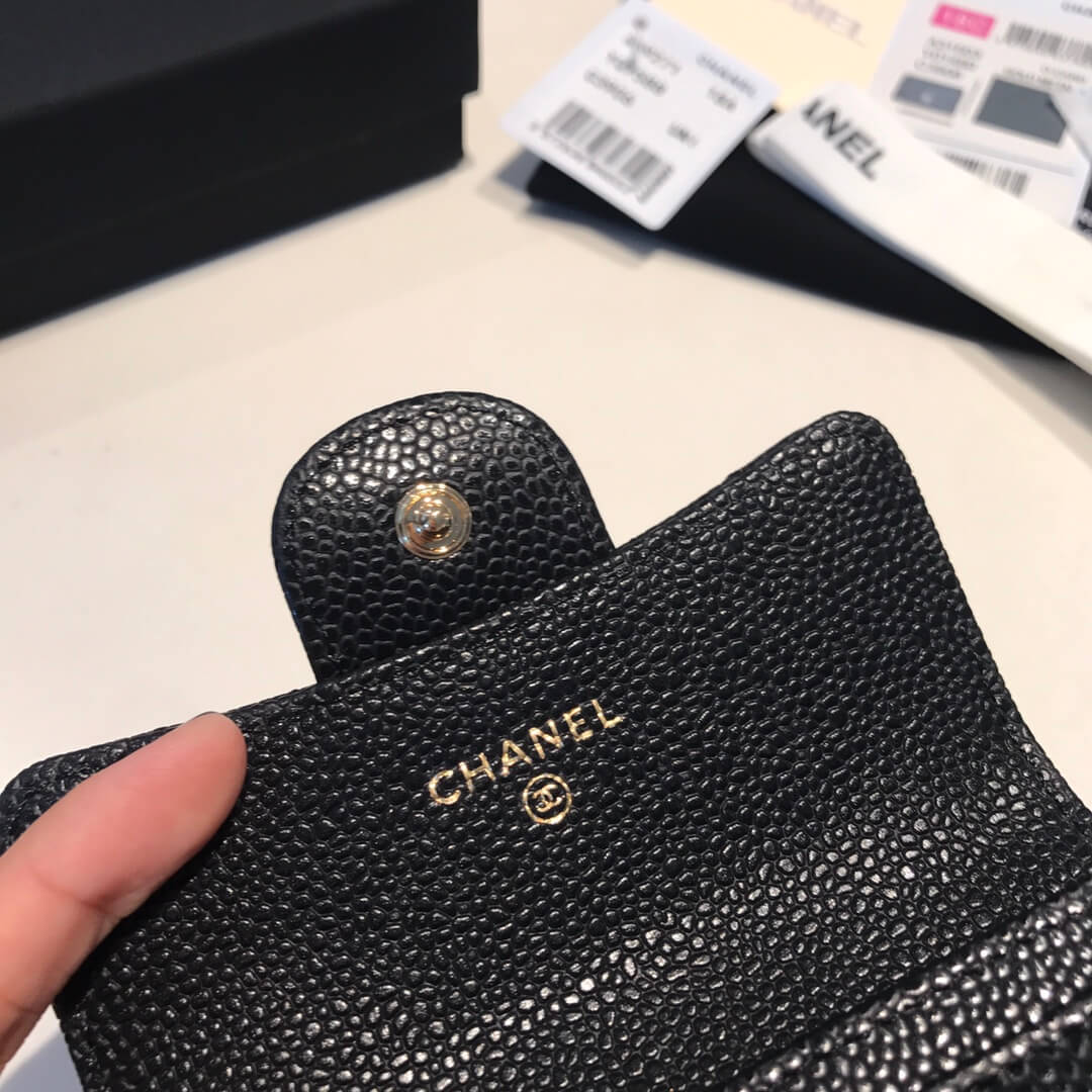 cha wallet caviar leather gold calsp black free shipping