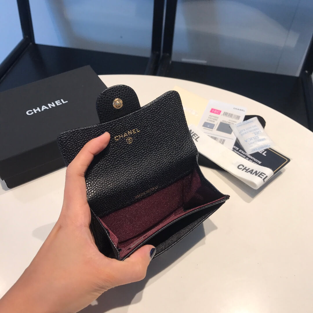 cha wallet caviar leather gold calsp black free shipping
