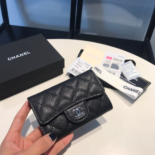 cha wallet caviar leather silver calsp black free shipping