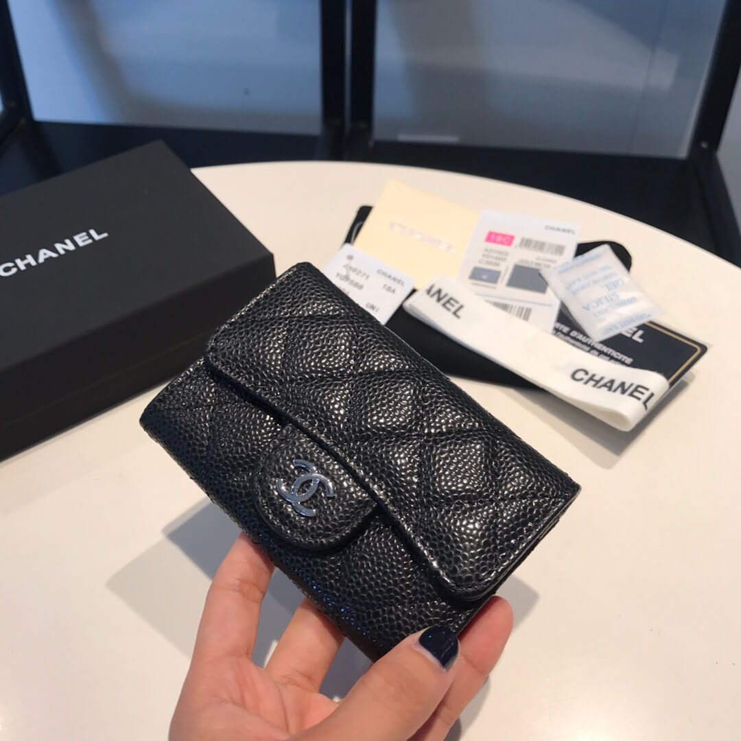 cha wallet caviar leather silver calsp black free shipping