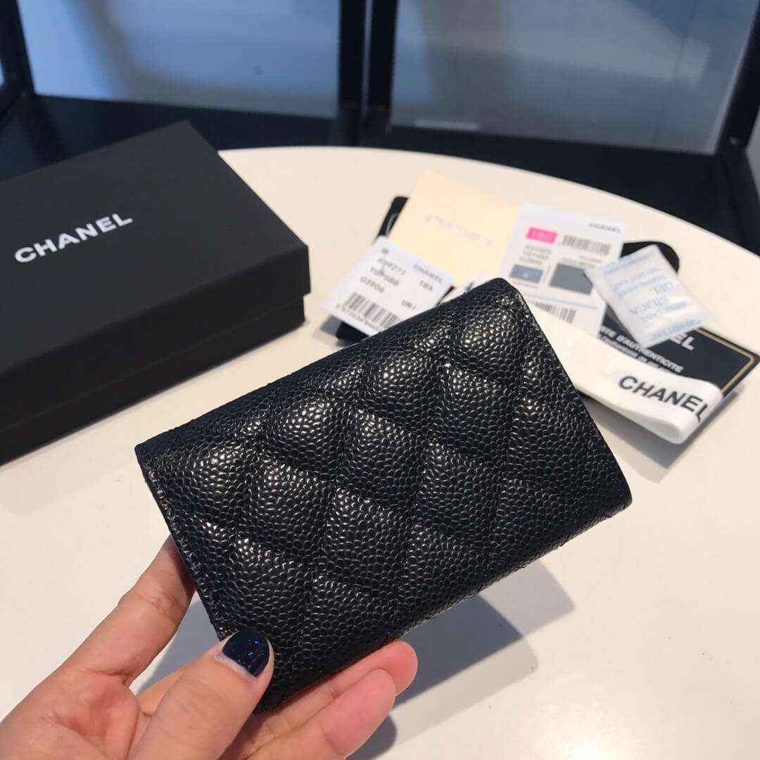 cha wallet caviar leather silver calsp black free shipping