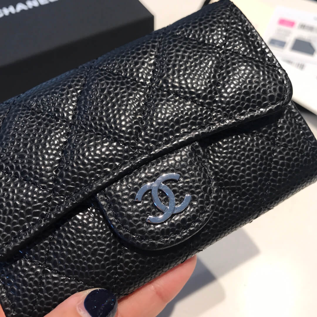 cha wallet caviar leather silver calsp black free shipping
