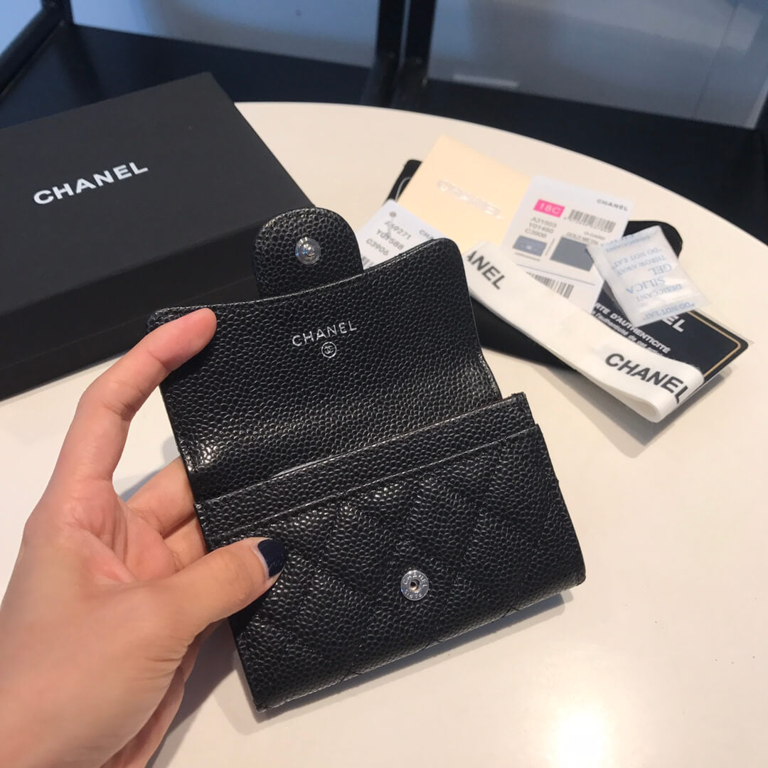 cha wallet caviar leather silver calsp black free shipping
