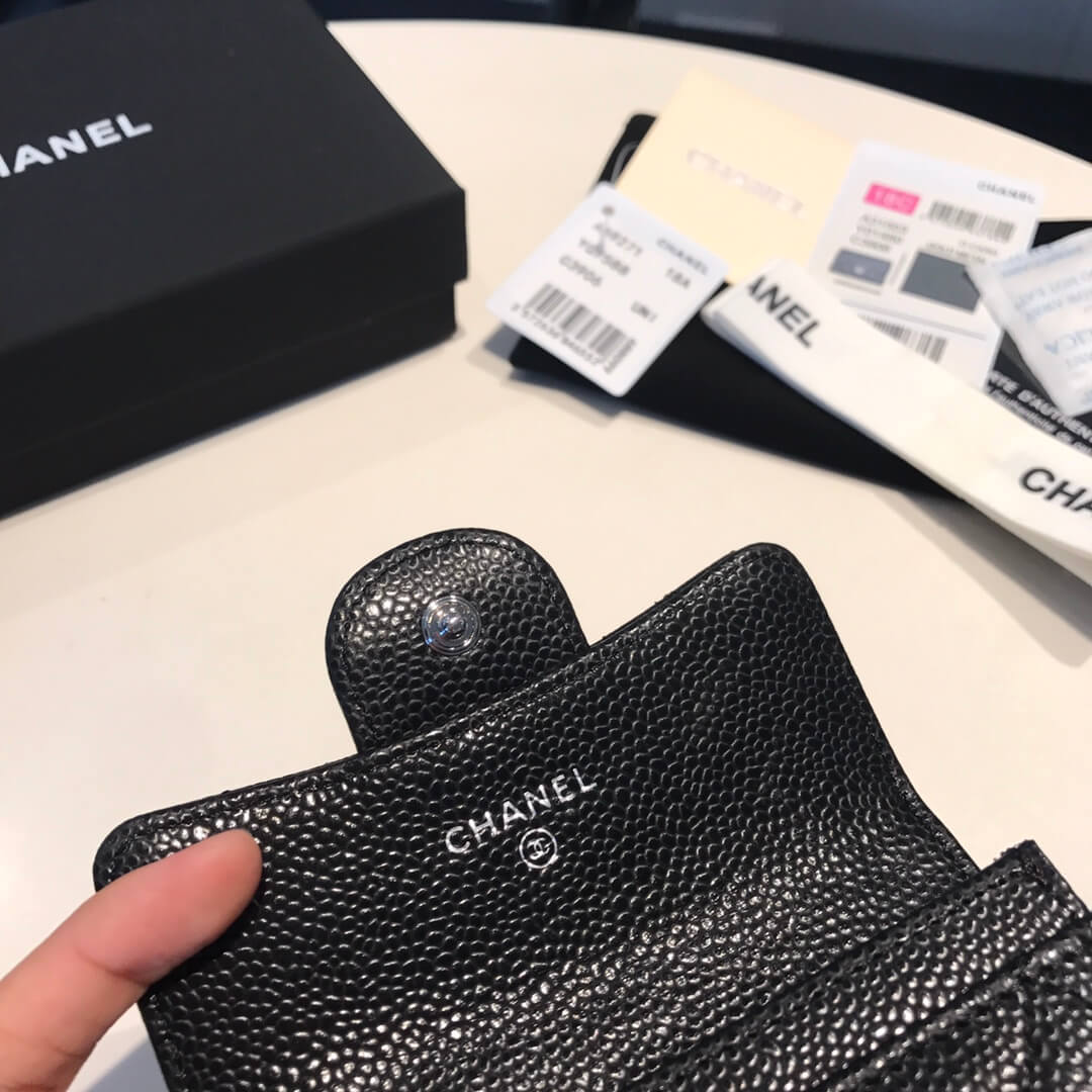 cha wallet caviar leather silver calsp black free shipping