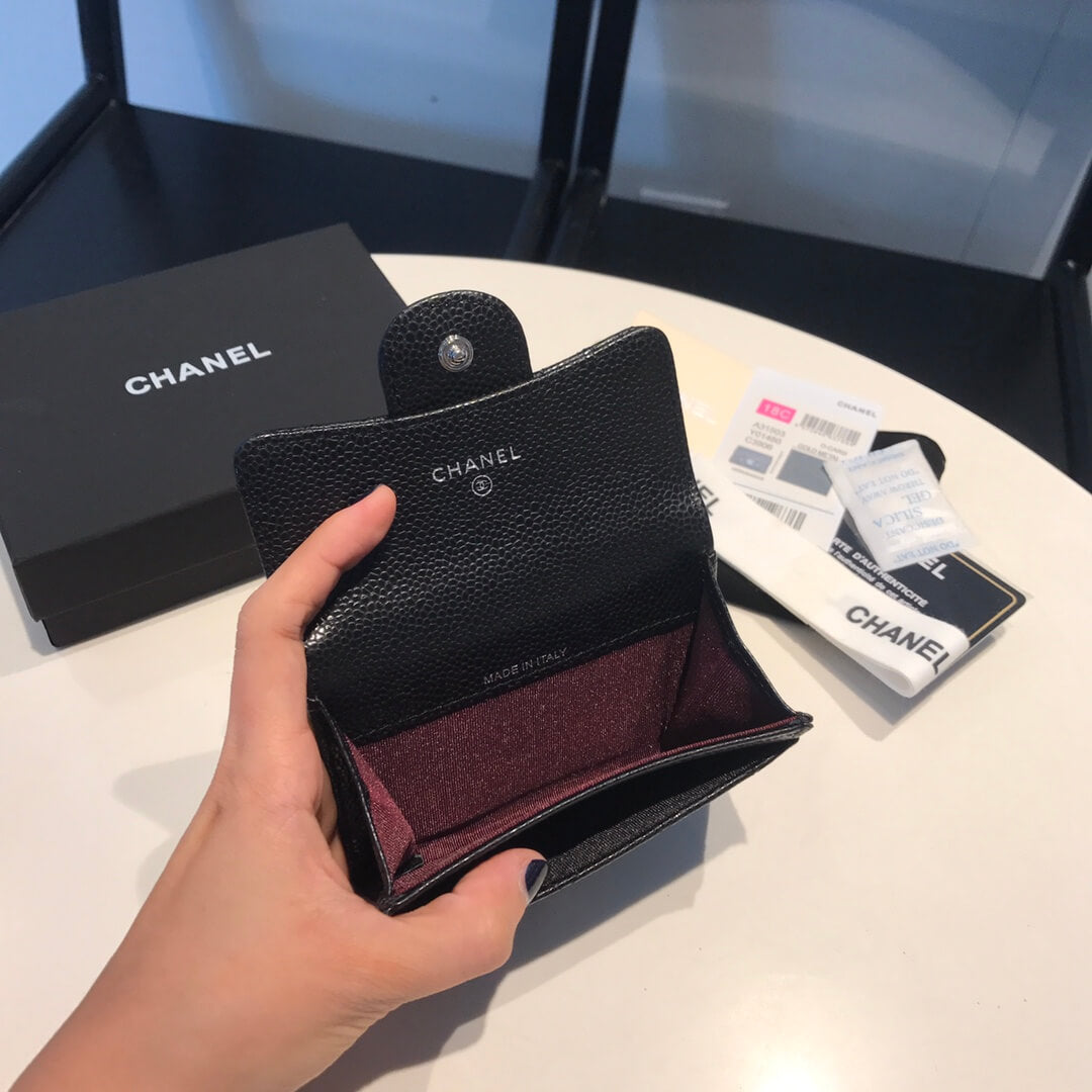 cha wallet caviar leather silver calsp black free shipping