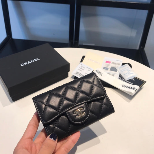 cha wallet lambskin leather gold calsp black free shipping