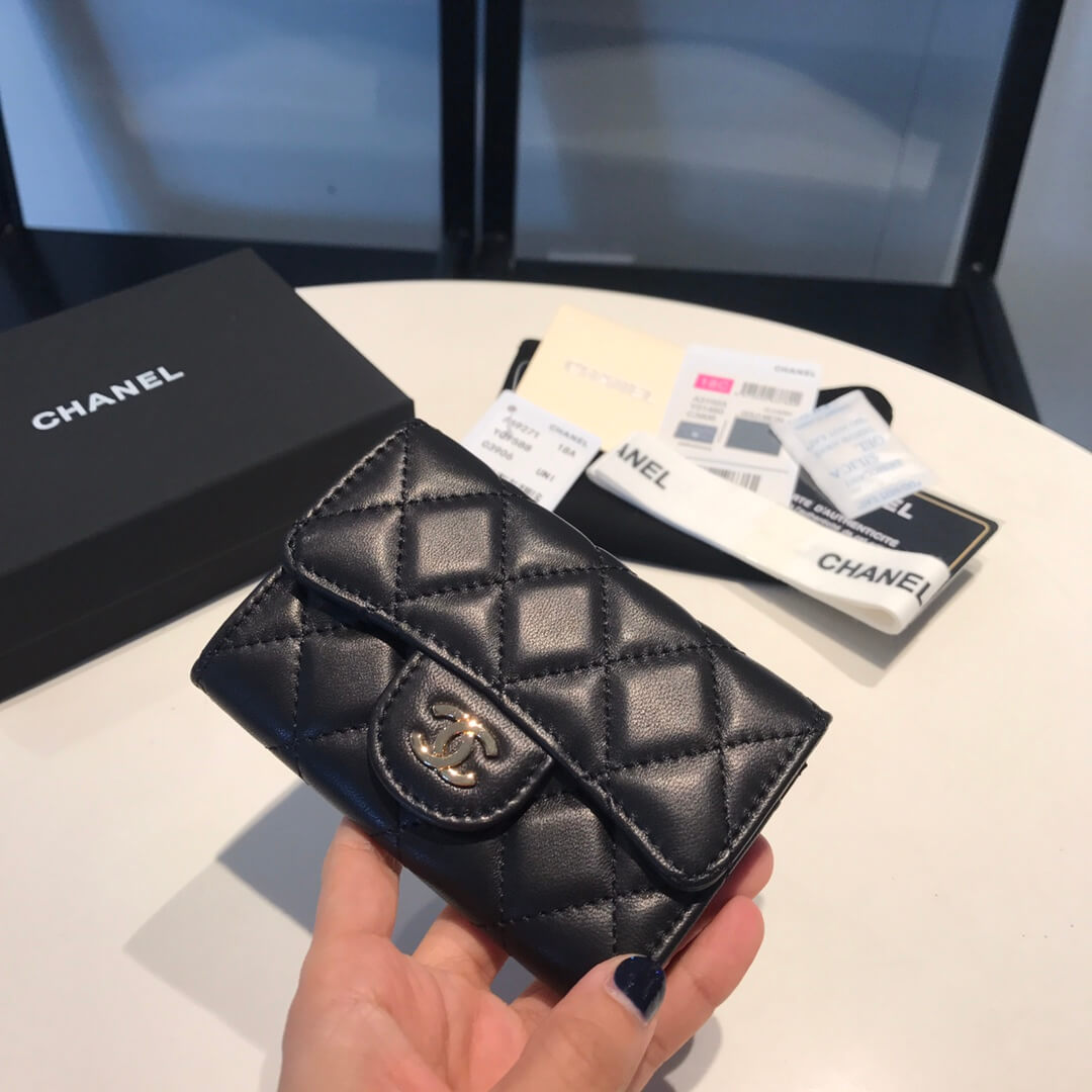 cha wallet lambskin leather gold calsp black free shipping