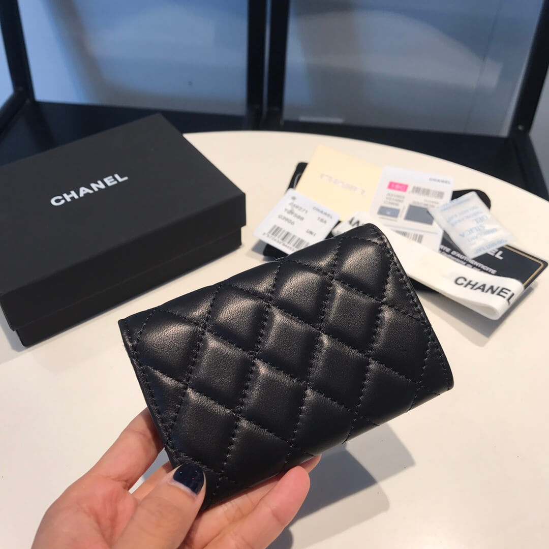 cha wallet lambskin leather gold calsp black free shipping