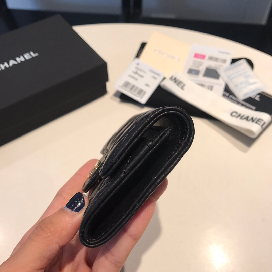 cha wallet lambskin leather gold calsp black free shipping