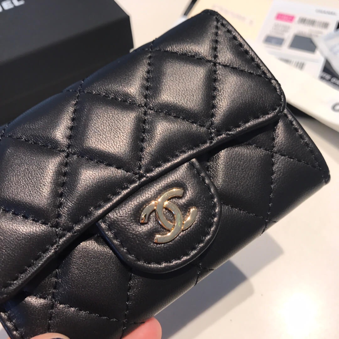 cha wallet lambskin leather gold calsp black free shipping