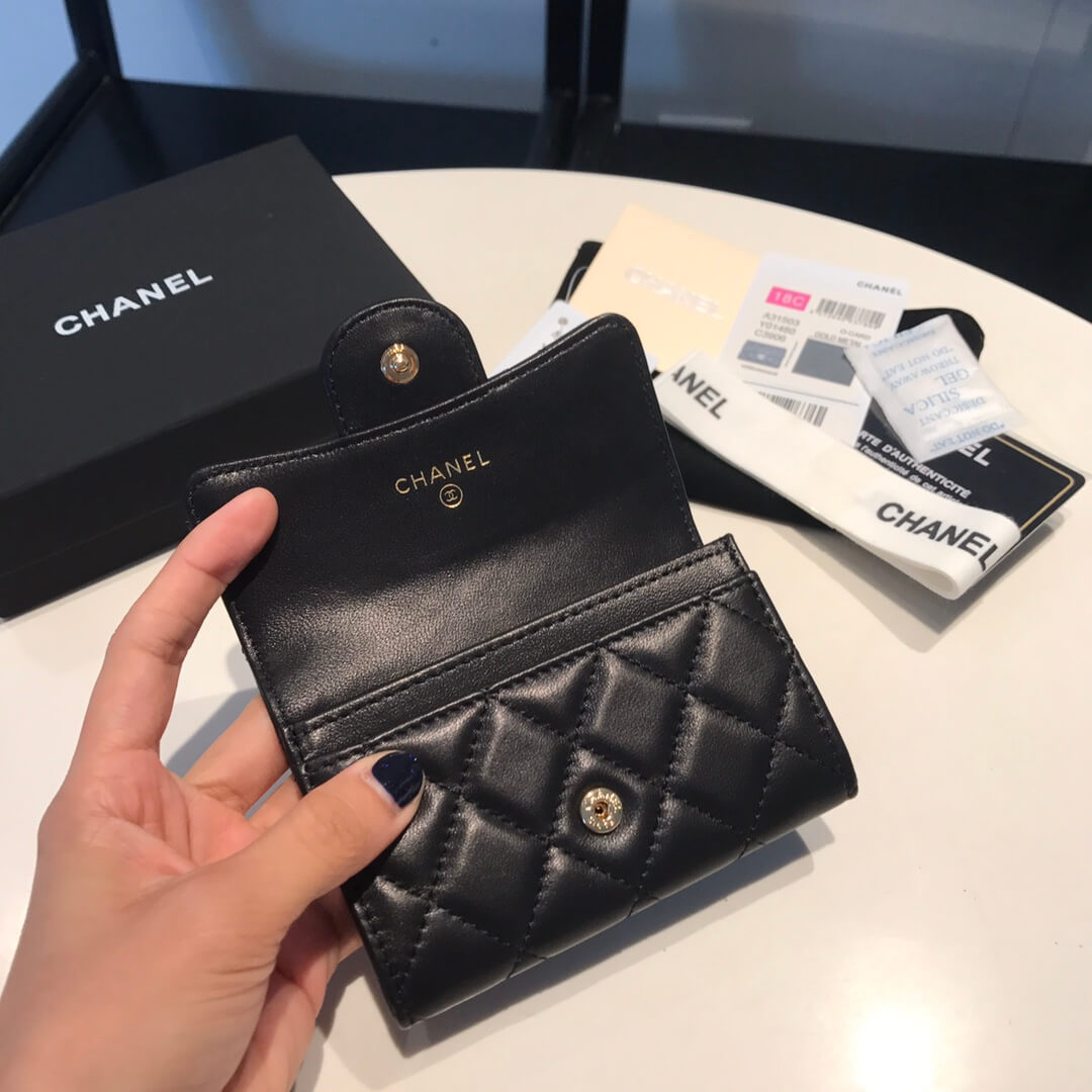 cha wallet lambskin leather gold calsp black free shipping