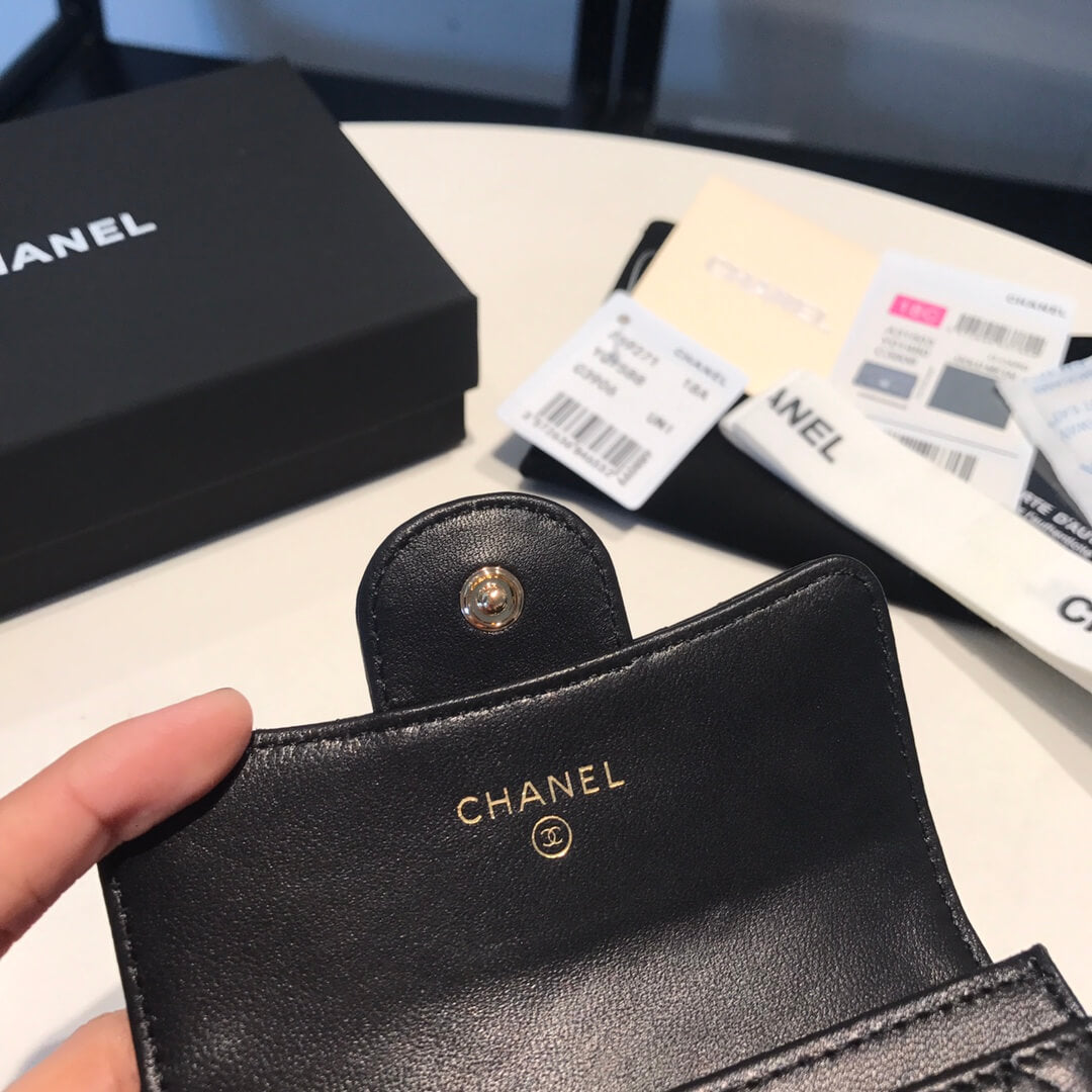 cha wallet lambskin leather gold calsp black free shipping