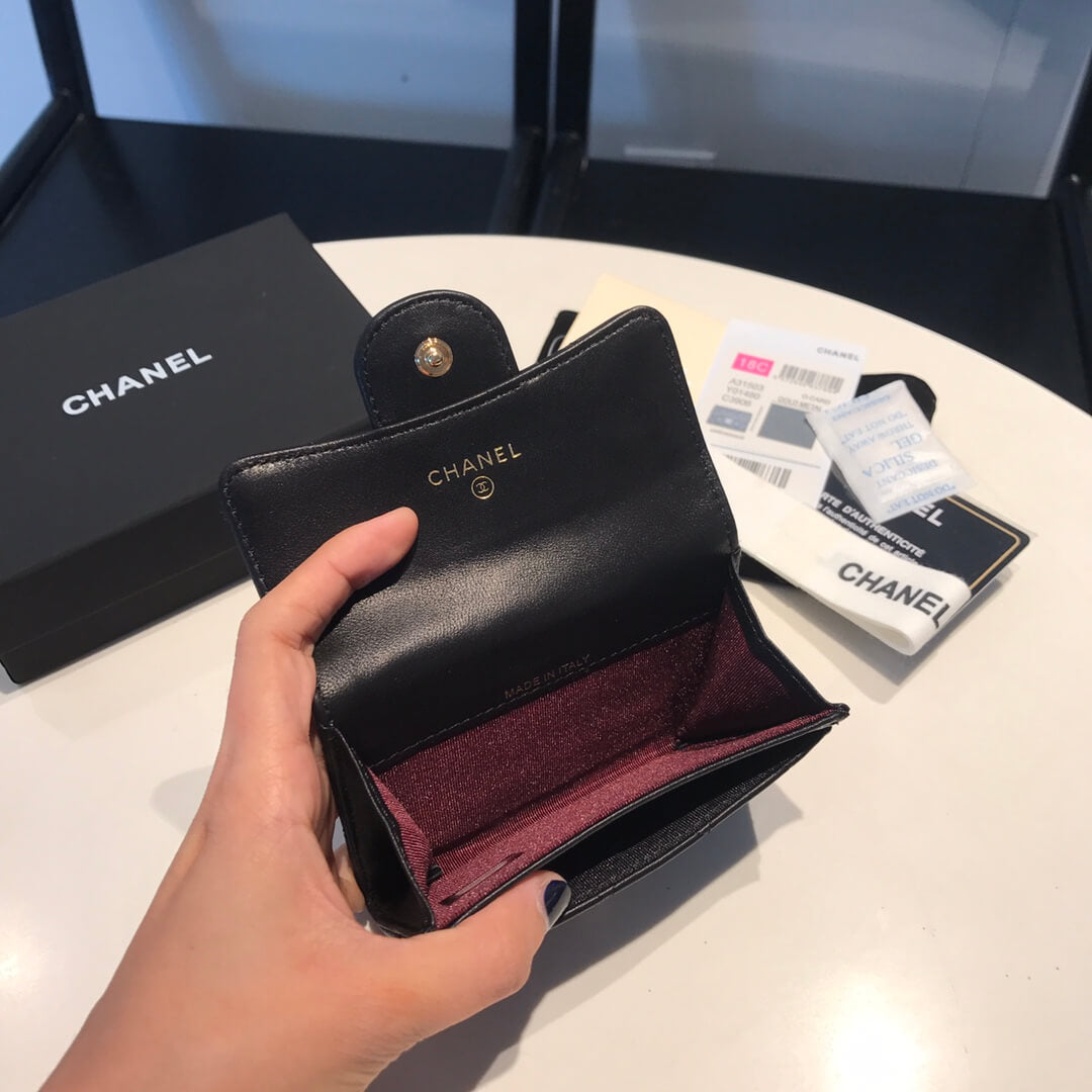 cha wallet lambskin leather gold calsp black free shipping