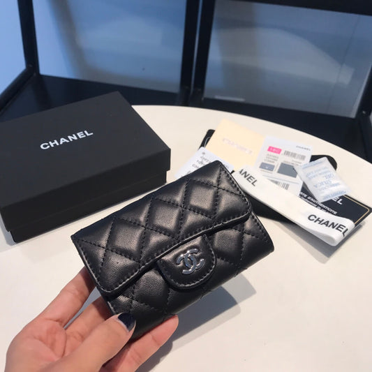 cha wallet lambskin leather silver calsp black free shipping