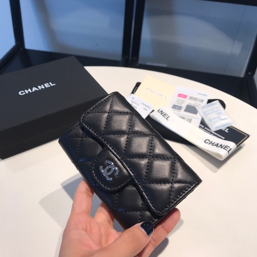 cha wallet lambskin leather silver calsp black free shipping