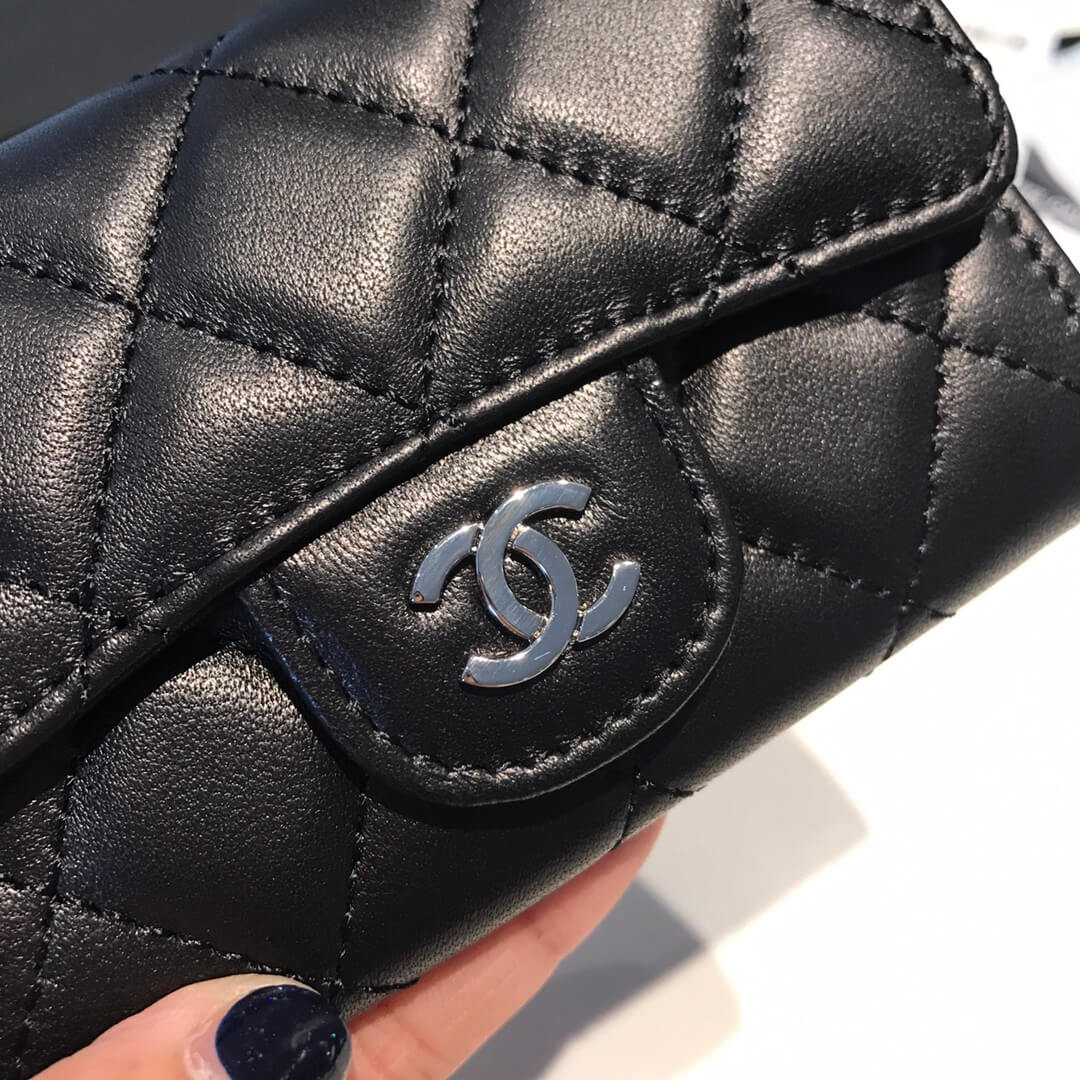 cha wallet lambskin leather silver calsp black free shipping