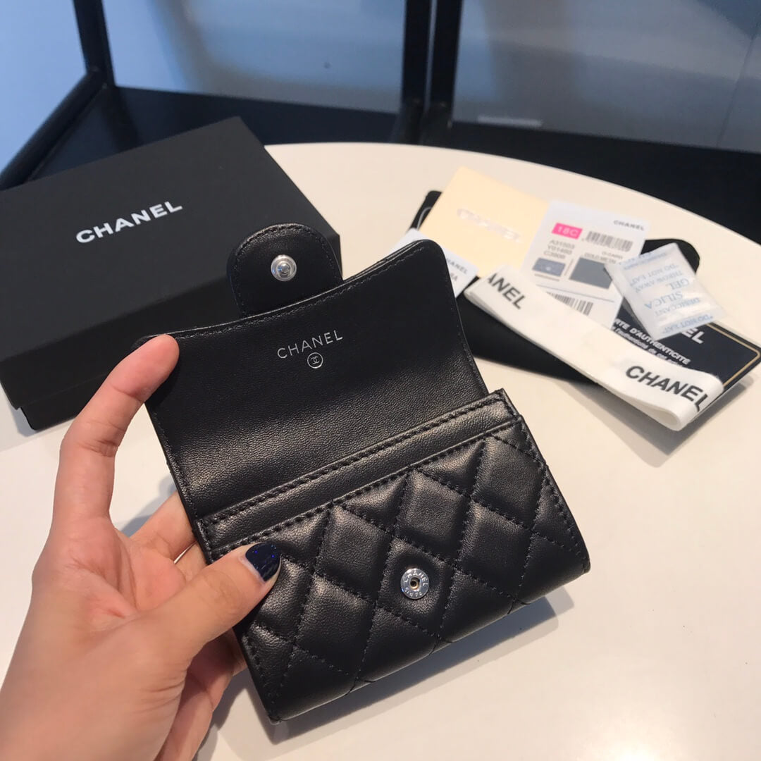 cha wallet lambskin leather silver calsp black free shipping
