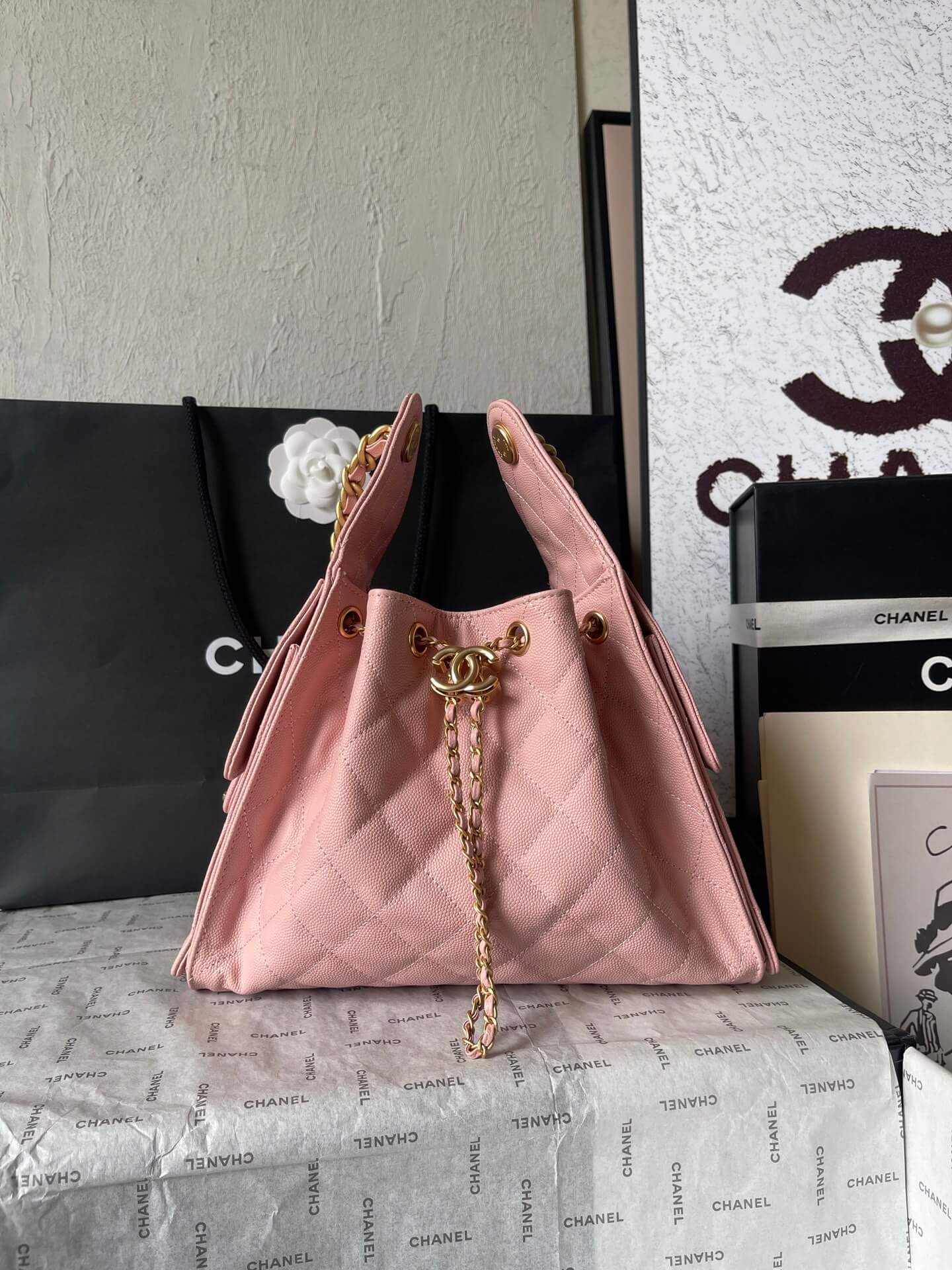 CHA 25 SMALL HANDBAG AS5293 Caviar Calfskin Pink