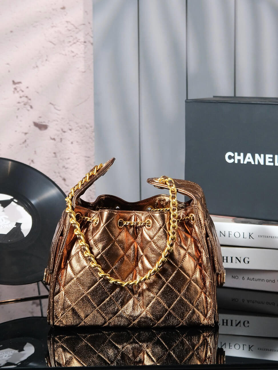 CHA 25 SMALL HANDBAG AS5293 Gold Lambskin