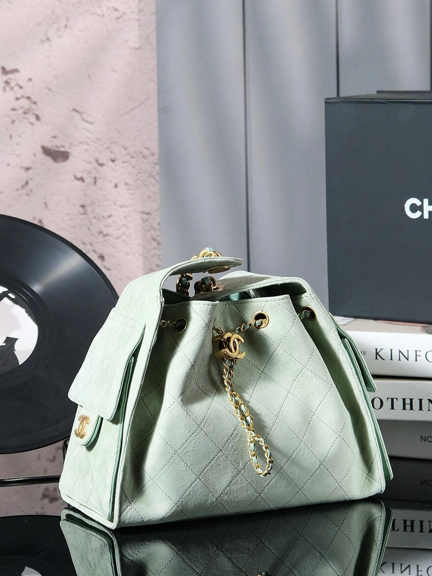 CHA 25 SMALL HANDBAG AS5293 Green Suede Leather