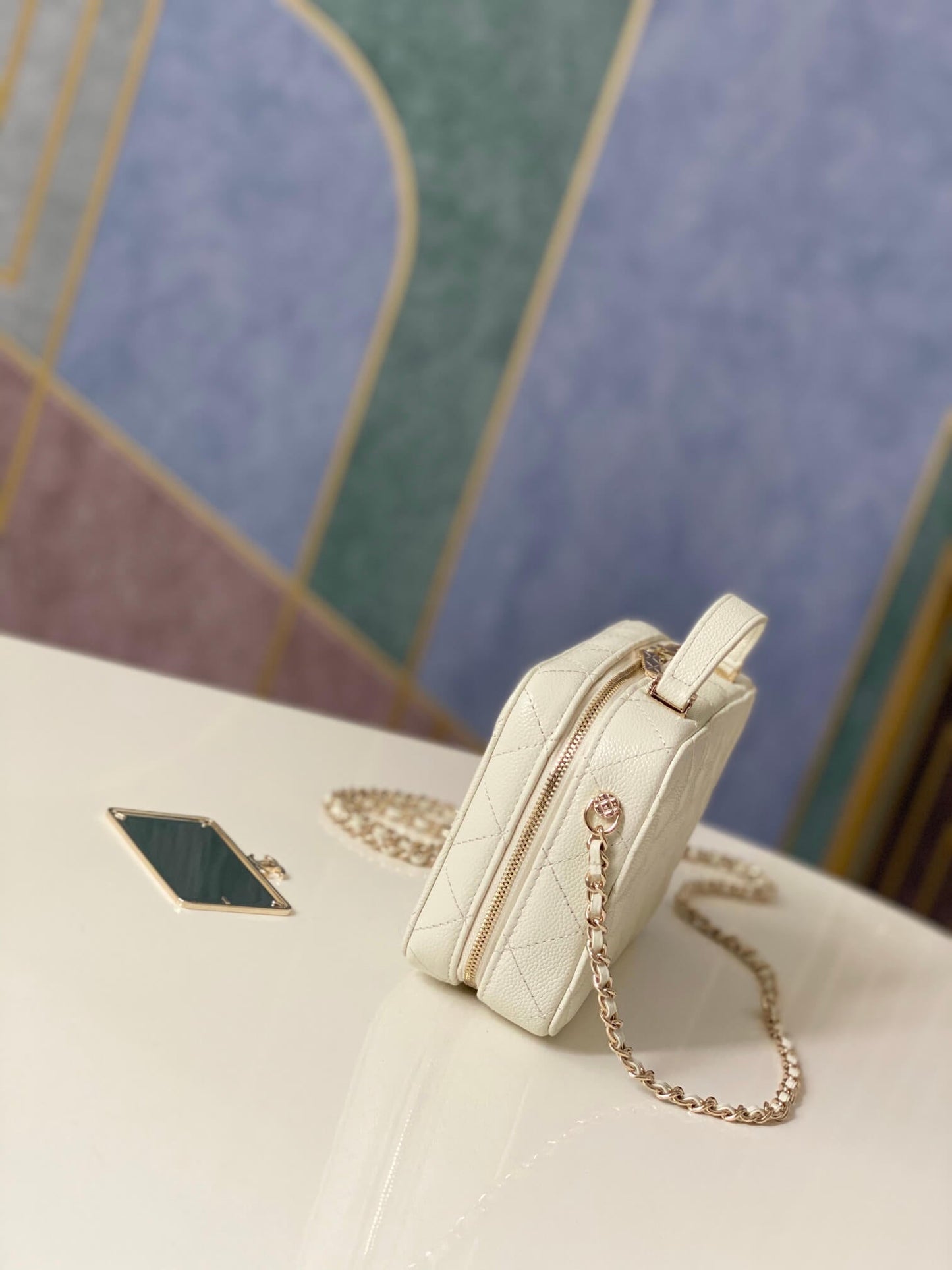 cha 3168 mini handbag shoulder bag cross body bags dirty white lambskin camera bag